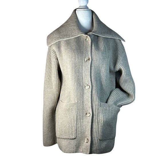SIMKHAI Hollie Cardigan in Oat X-Small New Womens Knit Wool Sweater - Picture 5 of 16